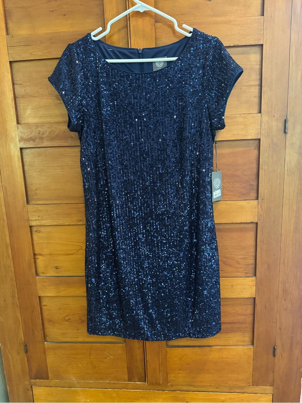 NWT Vince Camuto Navy Blue Sequin Shift Dress Size 8